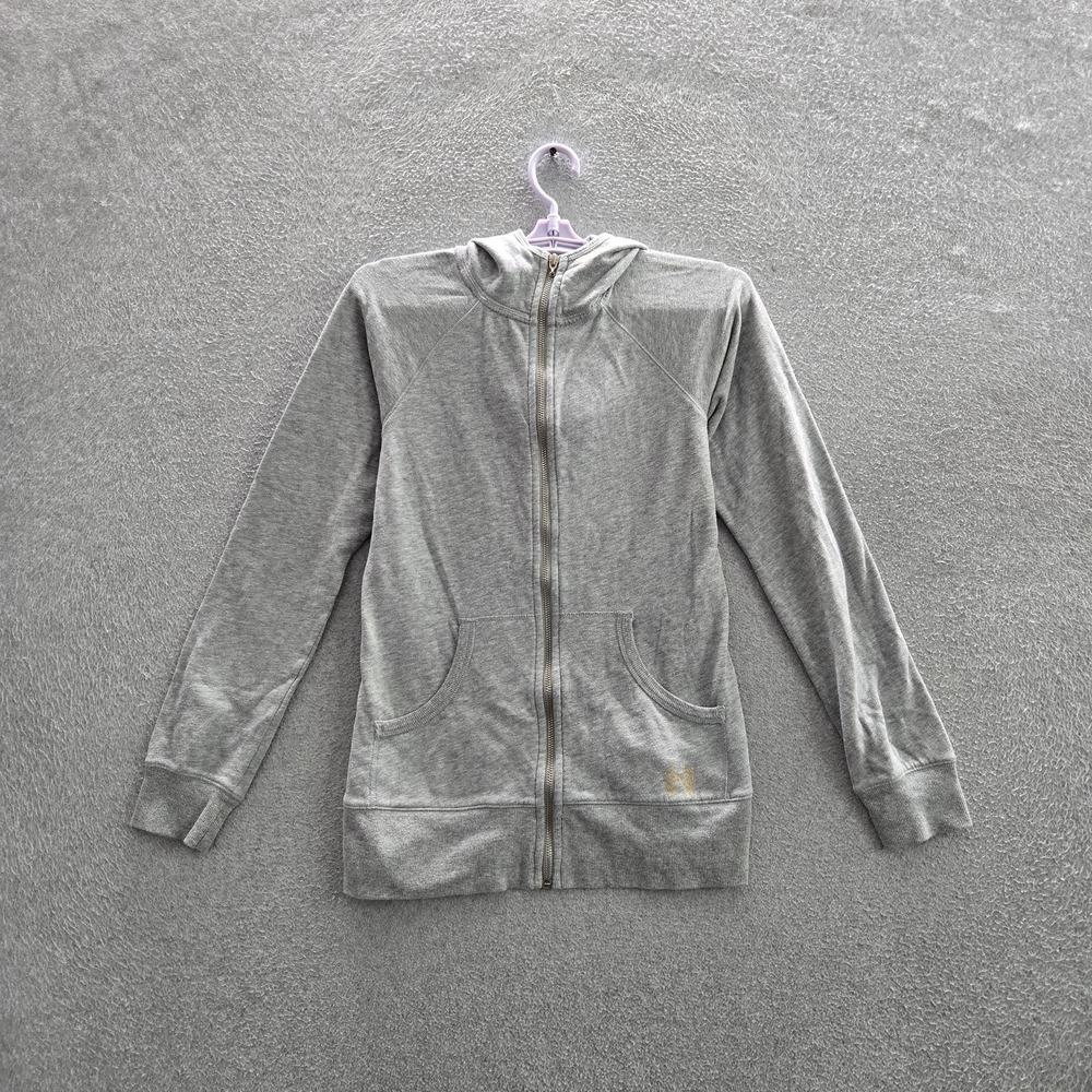 Victoria's Secret Women Hoodie S/P Gray Fleece Heart Logo Rhinestones
